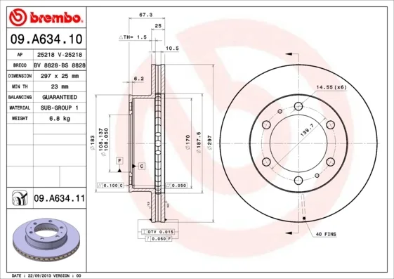 Диск торм TOYOTA HILUX 06- пер BREMBO DF4917