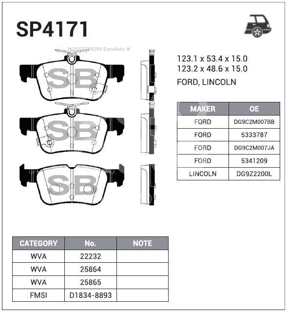 Колодки торм FORD MONDEO IV 14- зад SANGSIN GDB2115