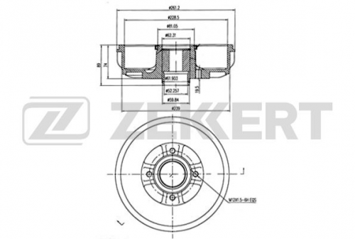 Барабан торм RENAULT LOGAN/LARGUS/KAPTUR 2WD ZEKKERT (228mm/+абс/+подшипн)