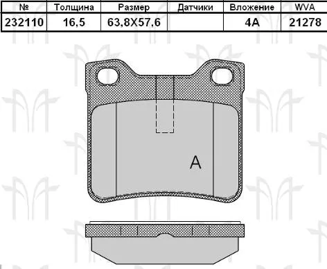 Колодки торм PEUGEOT 406 зад RH GDB1276=GDB1432=232110