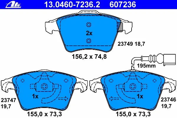 Колодки торм VW T5 пер 16" ATE GDB1555=210451