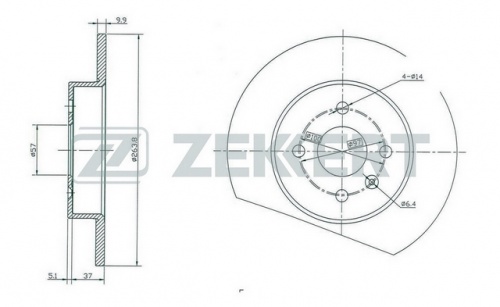 Диск торм OPEL ASTRA G/H/MERIVA A зад ZEKKERT DF4344 (4болта)