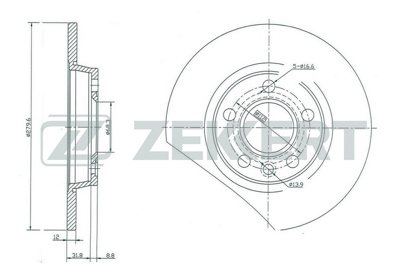 Диск торм VW Т4 96-03 зад ZEKKERT DF4047