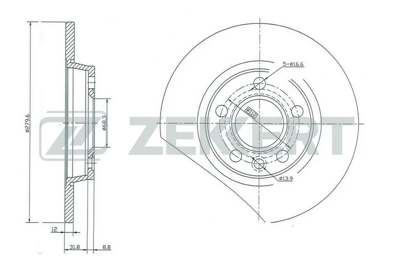 Диск торм VW Т4 96-03 зад ZEKKERT DF4047