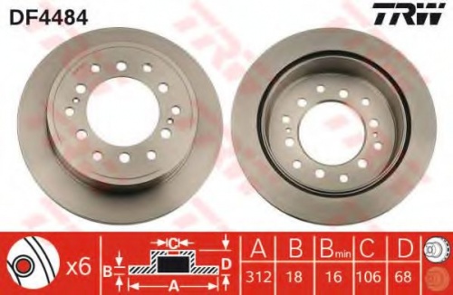Диск торм TOYOTA LC70/LC90/LC120/LC150 задн TRW DF4484
