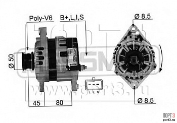 Генератор CHEVROLET LANOS/LACETTI/NUBIRA/REZZO 85A (под ручейковый 6PK/фишка квадрат на 3конт)