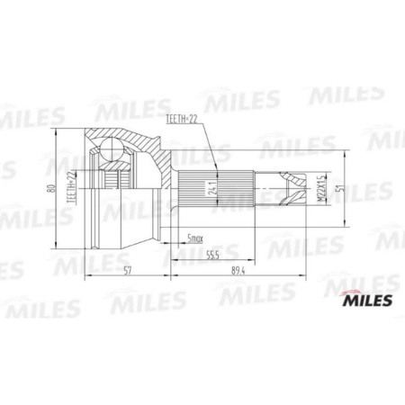ШРУС FIAT DOBLO 03- (+RUS) наружн MILES (22x22)