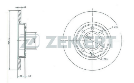 Диск торм PEUGEOT 206 пер ZEKKERT
