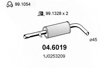 Глушитель SKODA OCTAVIA/GOLF IV сред часть ИЖОРСКИЙ (+102750685/+107221685)