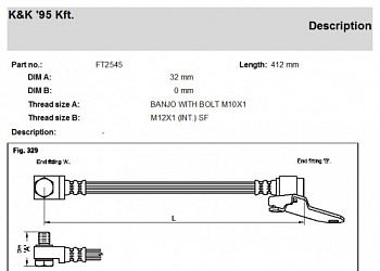 Шланг торм FORD TRANSIT 00-06 пер прав K&K 8525140=1987481047