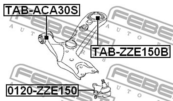 Сайлентблок рычага TOYOTA AVENSIS T270 пер подв задний LYNX TAB-ZZE150B