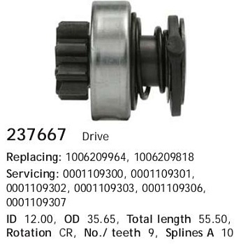 Бендикс стартера FIAT DUCATO 2.3D RUS CARGO ZN1650