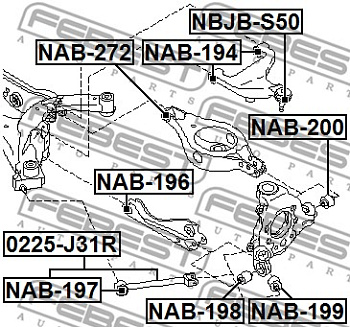 Сайлентблок рычага NISSAN MURANO Z51 зад подв внутр развала MASUMA NAB-196