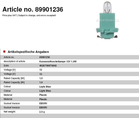 Автолампа VAG (B3/B4/T4/1.8w) 89901236