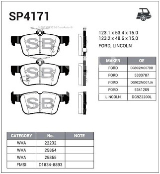 Колодки торм FORD MONDEO IV 14- зад SANGSIN GDB2115