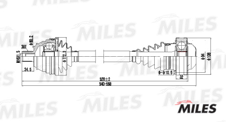 Вал приводной VW T4 -95 лев/прав MILES (-ABS)