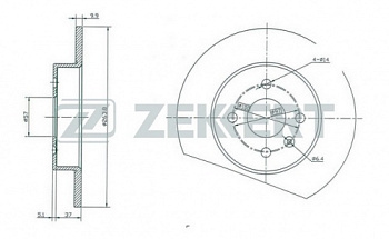 Диск торм OPEL ASTRA G/H/MERIVA A зад ZEKKERT DF4344 (4болта)